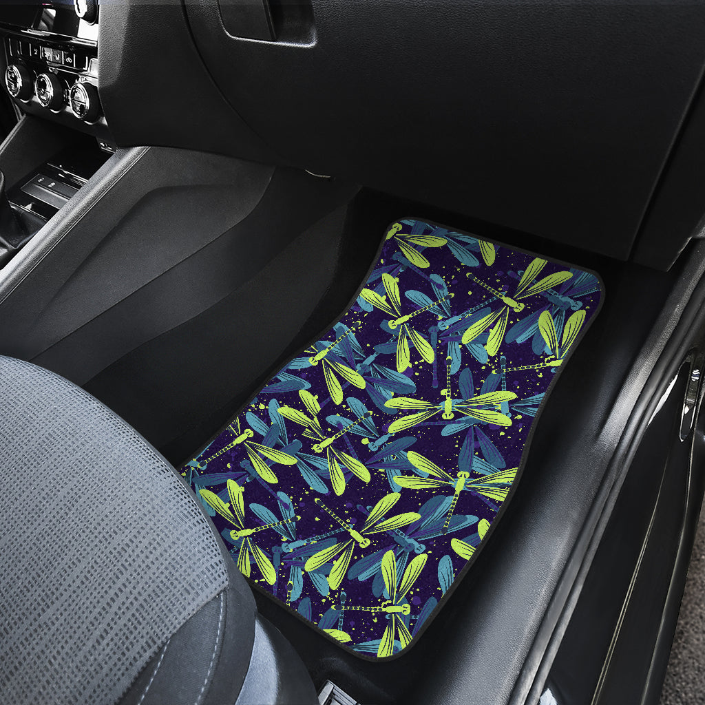 Dragonfly Lime Blue Print Pattern Car Floor Mats Front Back