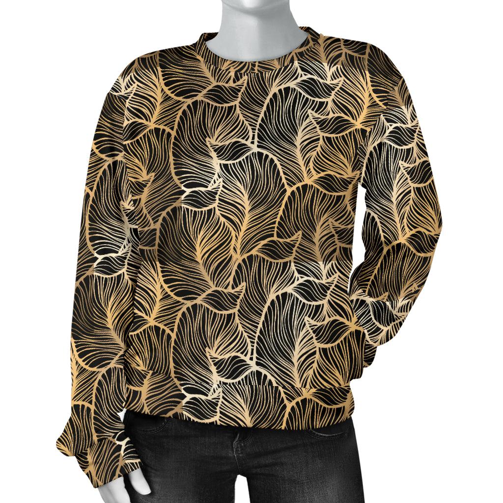 Elegant Gold leaf Print Women Long Sleeve Sweatshirt
