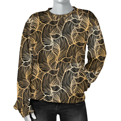 Elegant Gold leaf Print Women Long Sleeve Sweatshirt