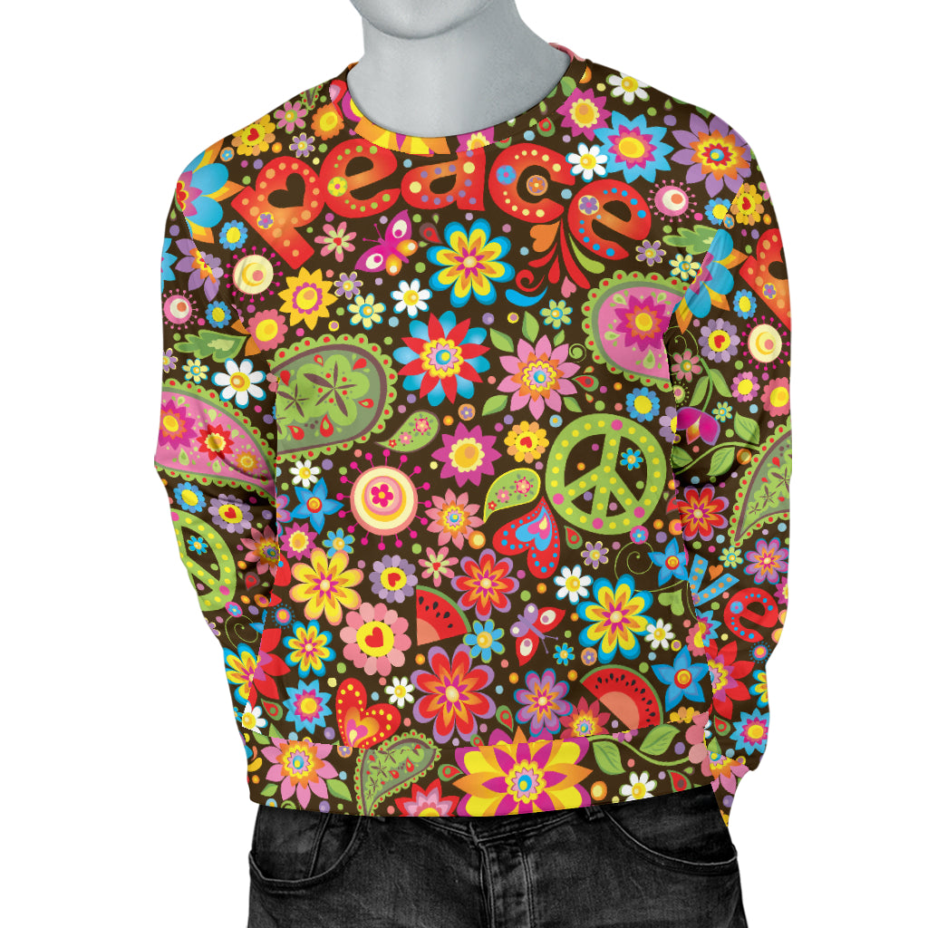 Flower Power Peace Paisley Themed Print Men Long Sleeve Sweatshirt