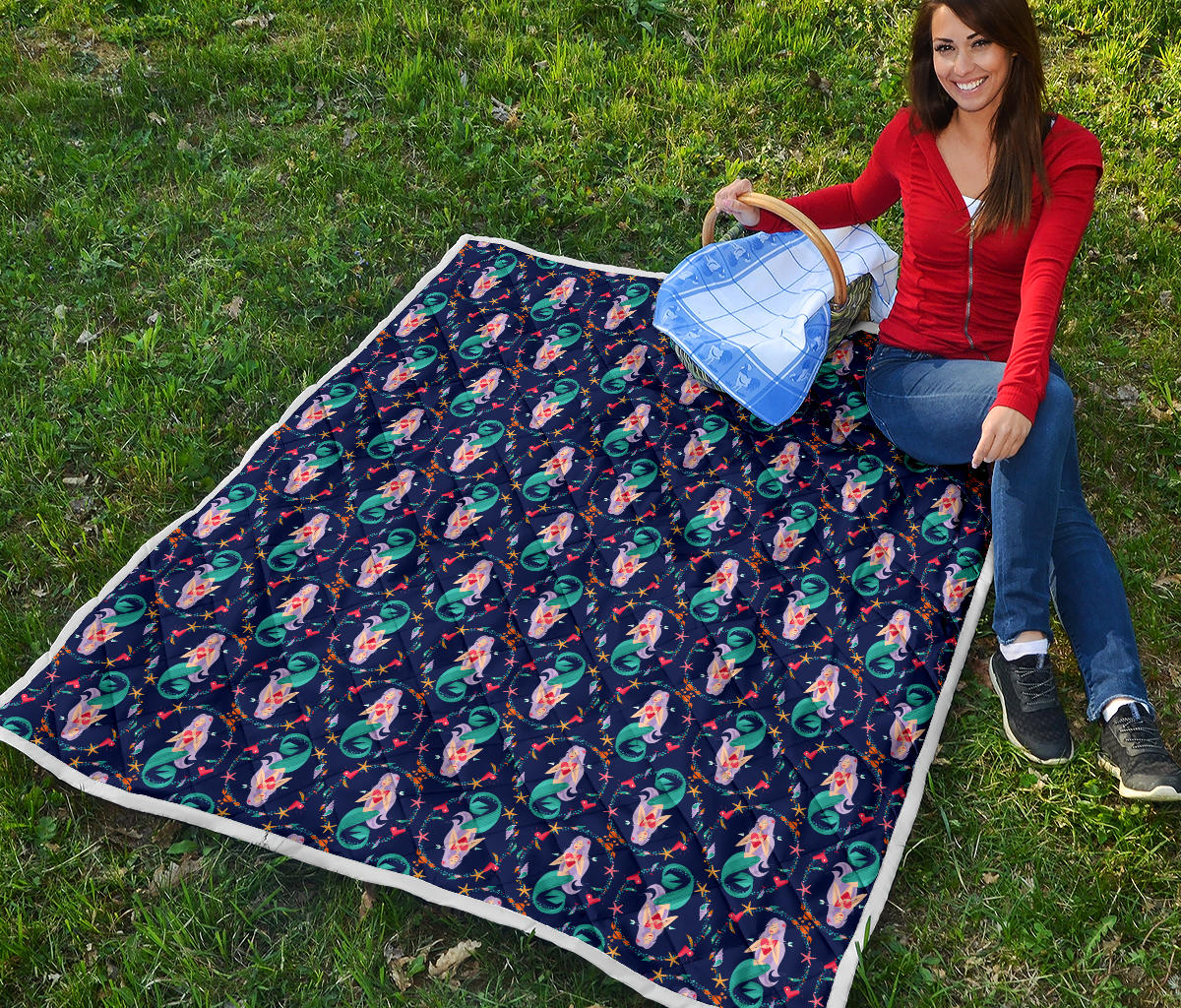 Mermaid Girl Cute Design Print Quilt Bedspread