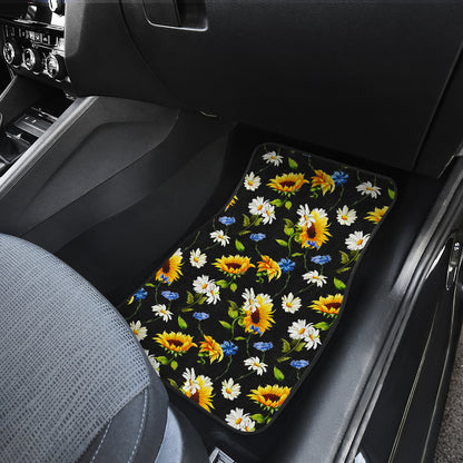 Sunflower Chamomile Bright Color Print  Car Floor Mats Front Back