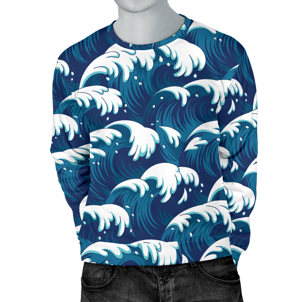 Ocean Wave Pattern Print Men Long Sleeve Sweatshirt