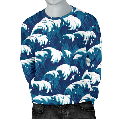Ocean Wave Pattern Print Men Long Sleeve Sweatshirt