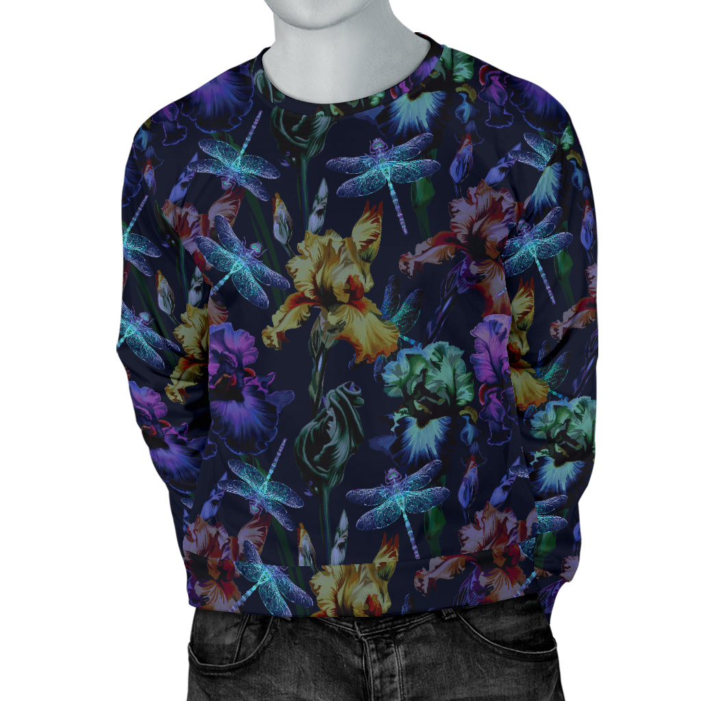 Dragonfly With Floral Print Pattern Men Long Sleeve Sweatshirt