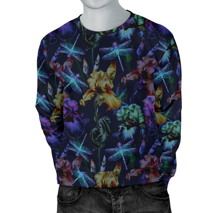 Dragonfly With Floral Print Pattern Men Long Sleeve Sweatshirt