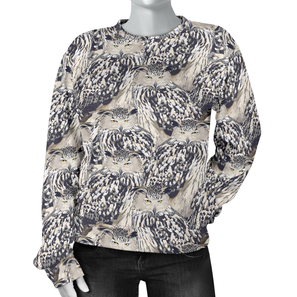 Owl Realistic Themed Design Print Women Long Sleeve Sweatshirt