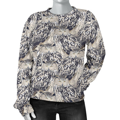 Owl Realistic Themed Design Print Women Long Sleeve Sweatshirt
