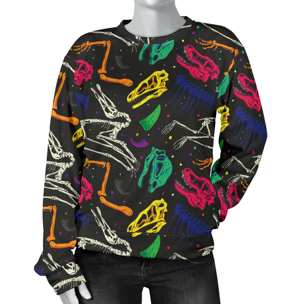 Dinosaur Skull Color Print Pattern Women Long Sleeve Sweatshirt