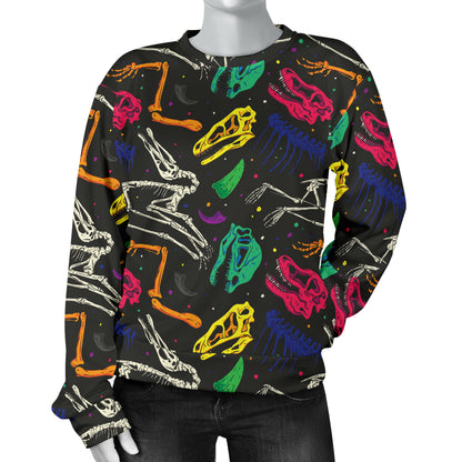 Dinosaur Skull Color Print Pattern Women Long Sleeve Sweatshirt