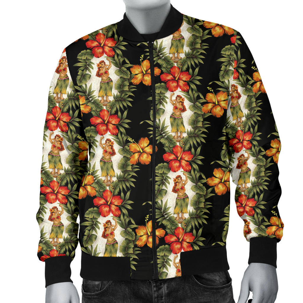 Hawaiian Flower Hula Hibiscus Print Men Bomber Jacket