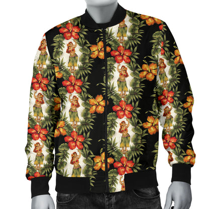 Hawaiian Flower Hula Hibiscus Print Men Bomber Jacket