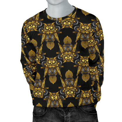 Steampunk Gold Owl Design Themed Print Men Long Sleeve Sweatshirt
