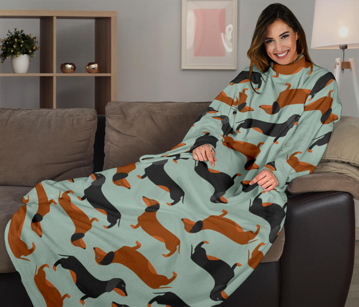 Dachshund Cute Print Pattern Adult Sleeve Blanket