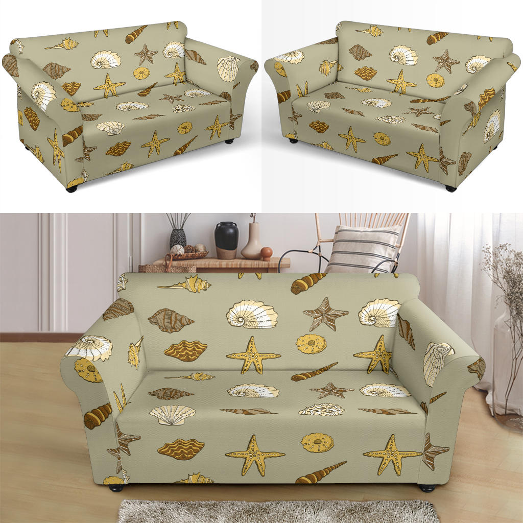 Seashell Beach Print Design LKS303 Loveseat Couch Slipcover