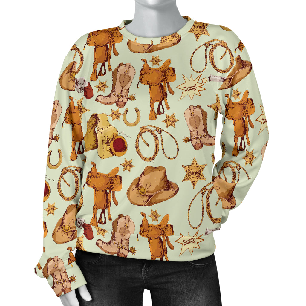 Western Cowboy Design Pattern Women Long Sleeve Sweatshirt
