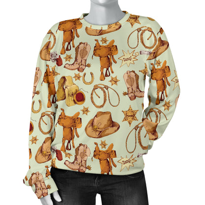 Western Cowboy Design Pattern Women Long Sleeve Sweatshirt