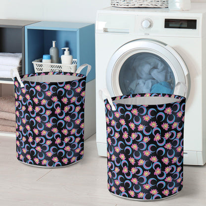 Lotus with Moon Pink Print Themed Laundry Basket