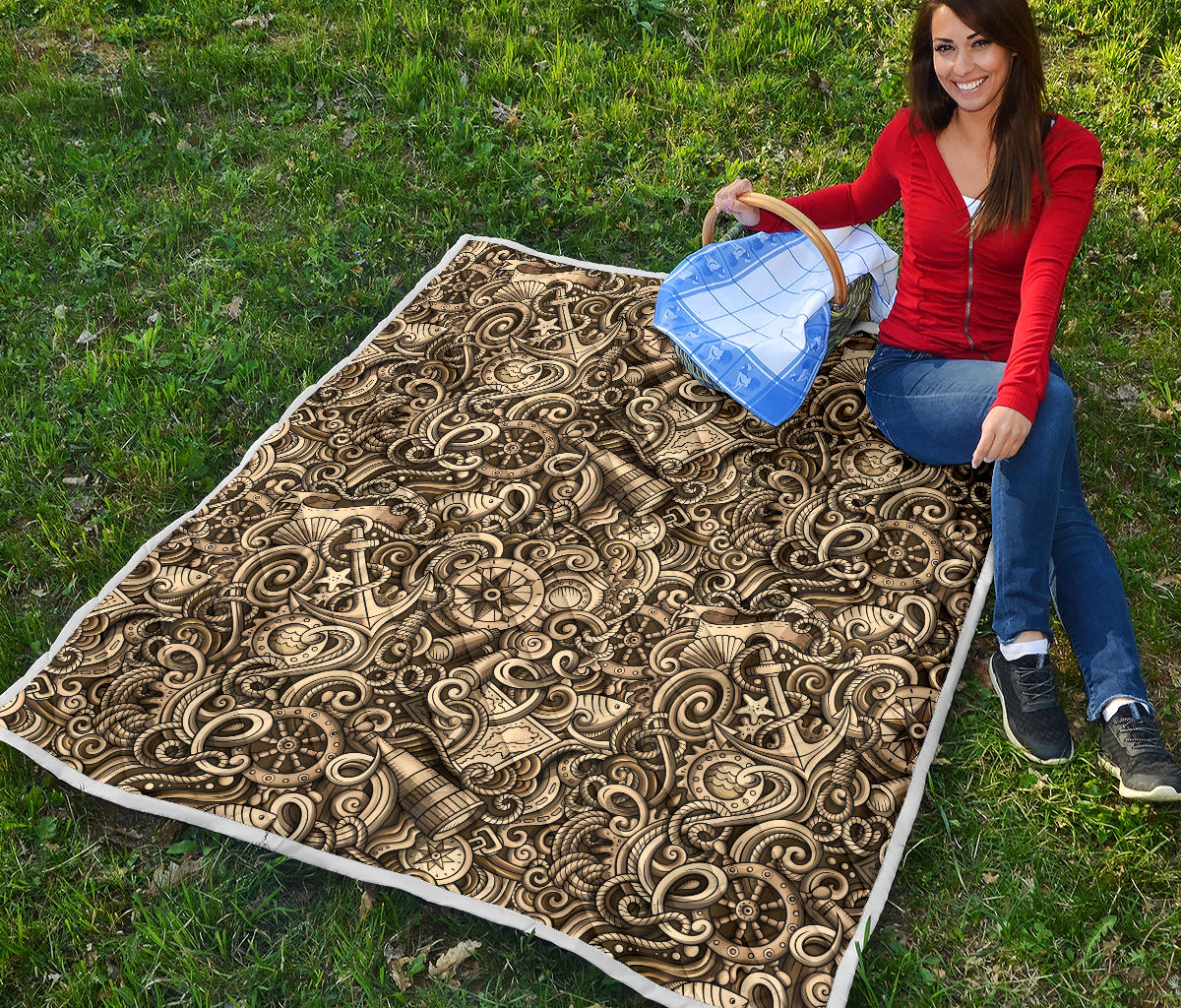 Nautical Tattoo Design Themed Print Quilt Bedspread