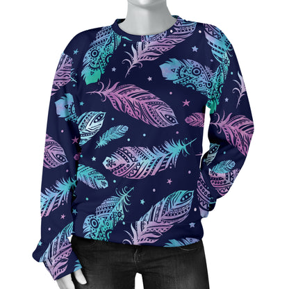 Feather Aztec Design Print Women Long Sleeve Sweatshirt