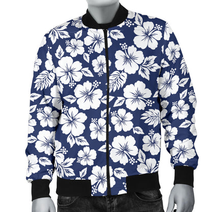 Hibiscus Blue Hawaiian Flower Style Men Bomber Jacket