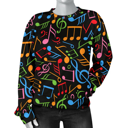 Music Note Colorful Themed Print Women Long Sleeve Sweatshirt