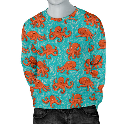 Octopus Cartoon Design Print Themed Men Long Sleeve Sweatshirt