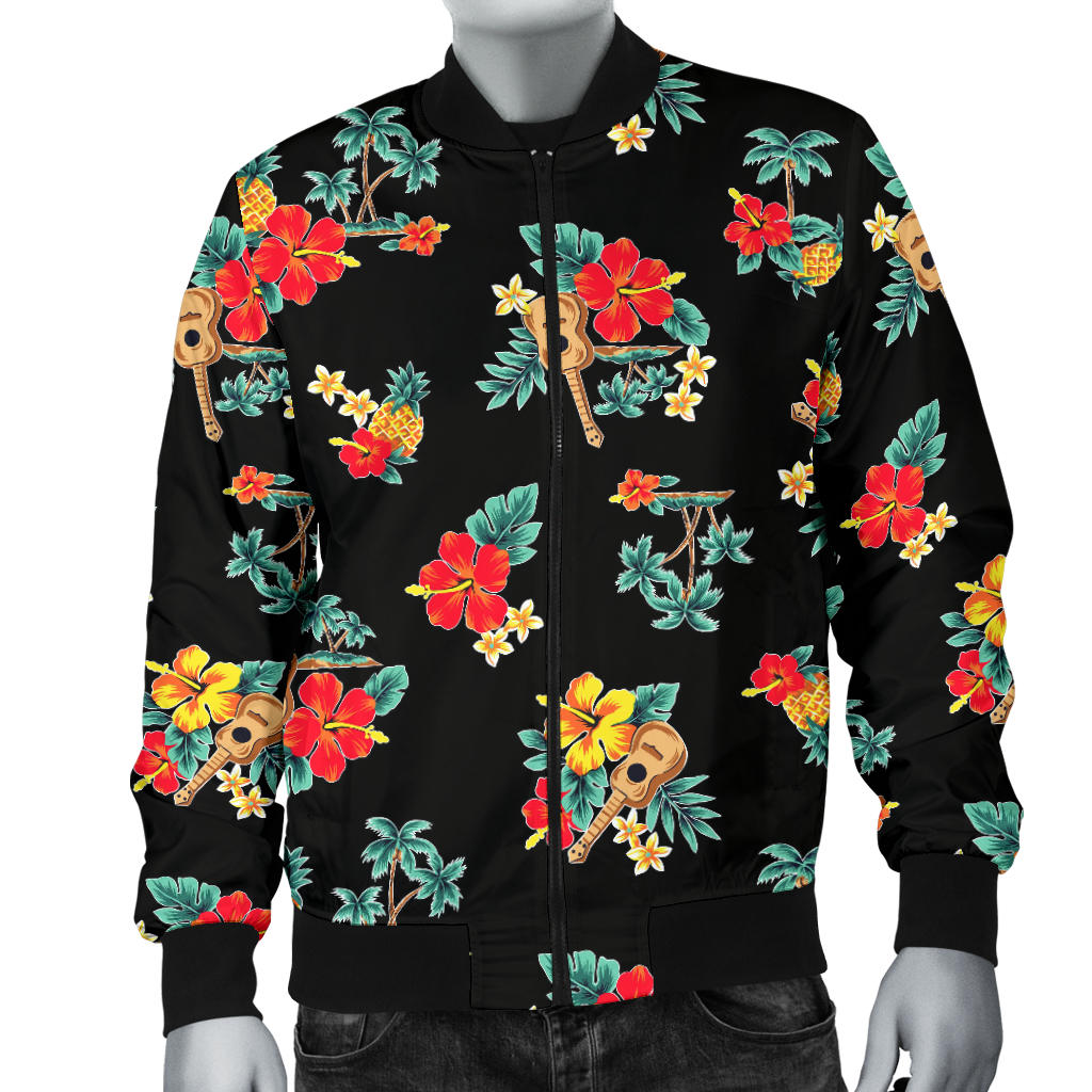 Hawaiian Flower Themed Print Men Bomber Jacket