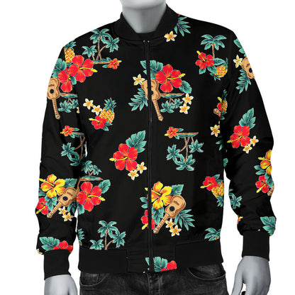 Hawaiian Flower Themed Print Men Bomber Jacket