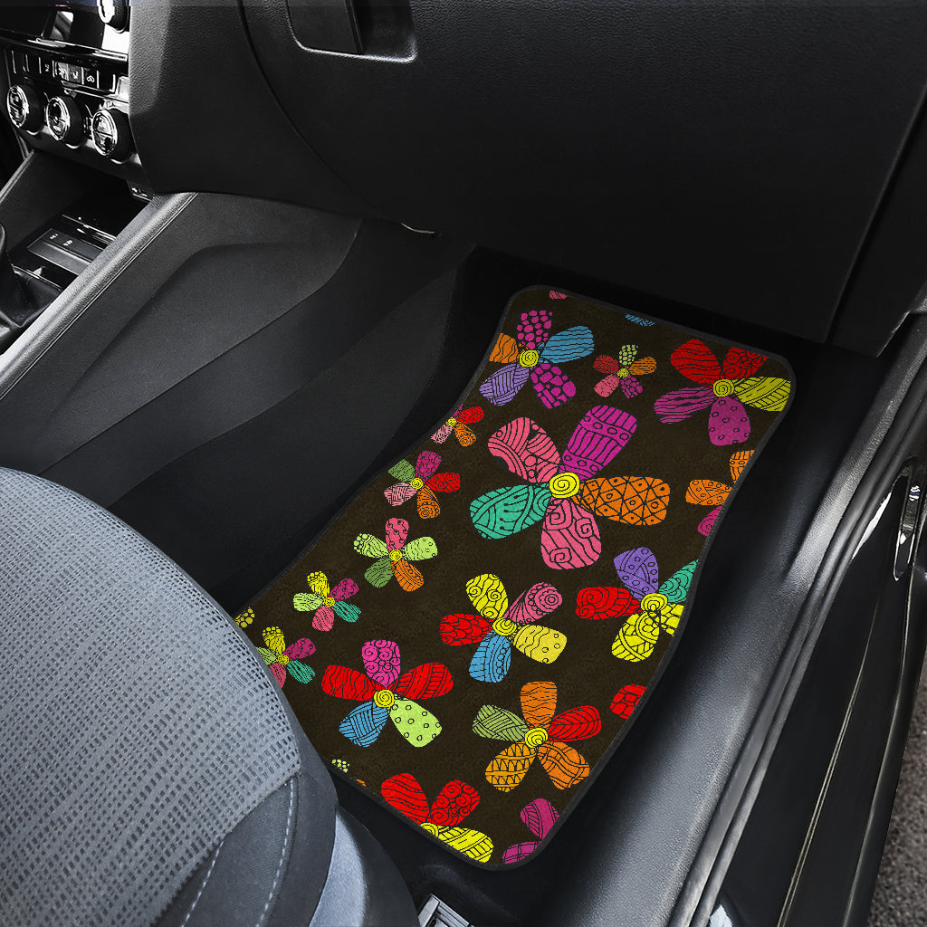Flower Power Colorful Print Pattern Car Floor Mats Front Back