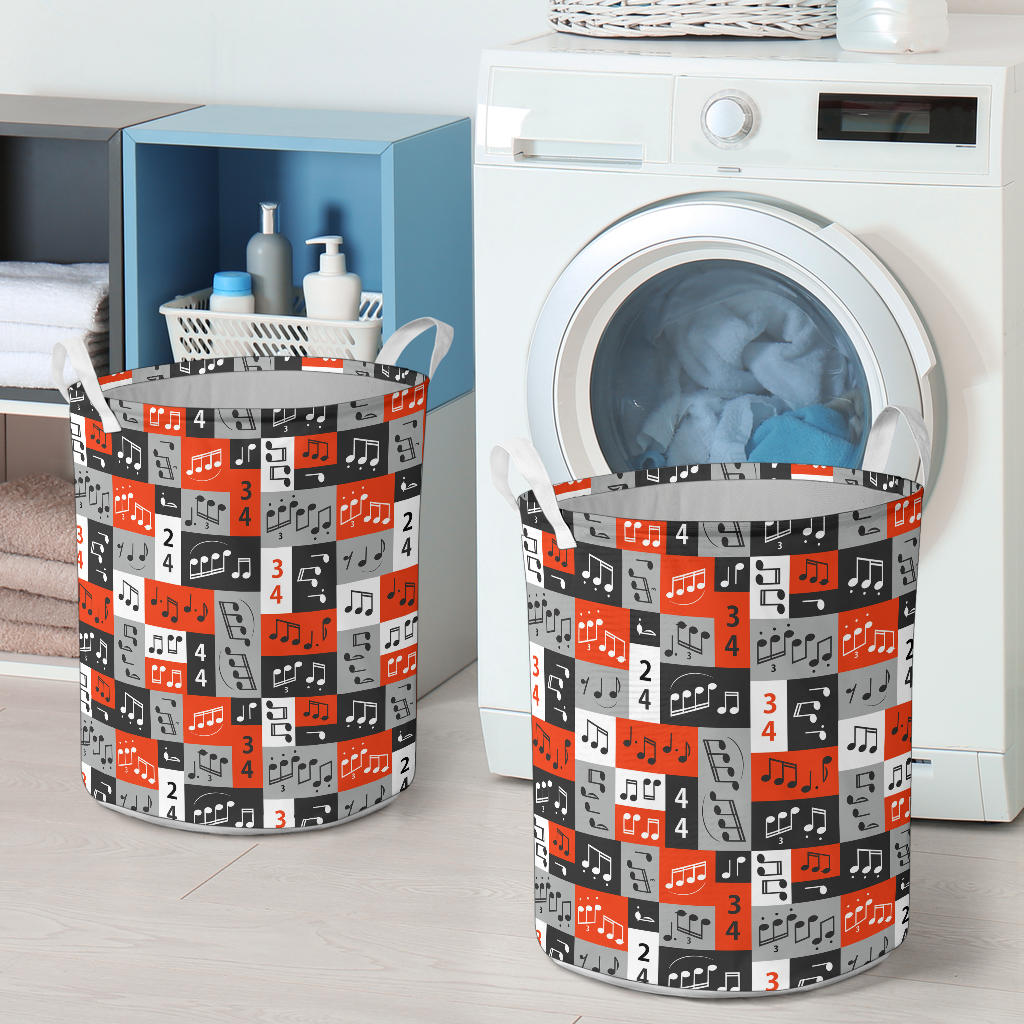 Music Note Design Themed Print Laundry Basket