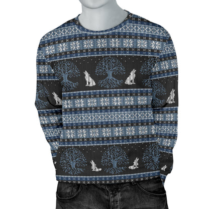 Wolf Tree of Life Knit Design Print Men Long Sleeve Sweatshirt