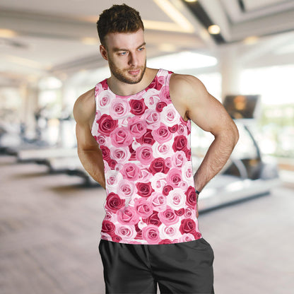 Pink Red Rose Pattern Print Men Tank Top