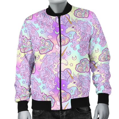 Unicorn Rainbow Star Heart Print Men Bomber Jacket