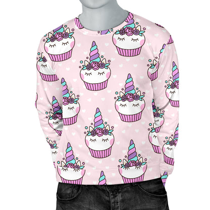 Cupcakes Unicorn Print Pattern Men Long Sleeve Sweatshirt