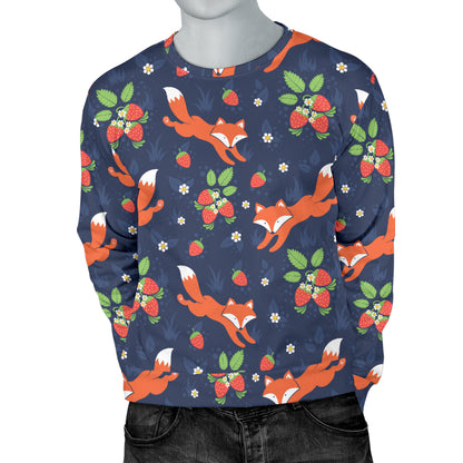 Fox Strawberry Print Pattern Men Long Sleeve Sweatshirt