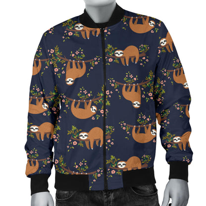 Sloth flower Design Themed Print Men Bomber Jacket