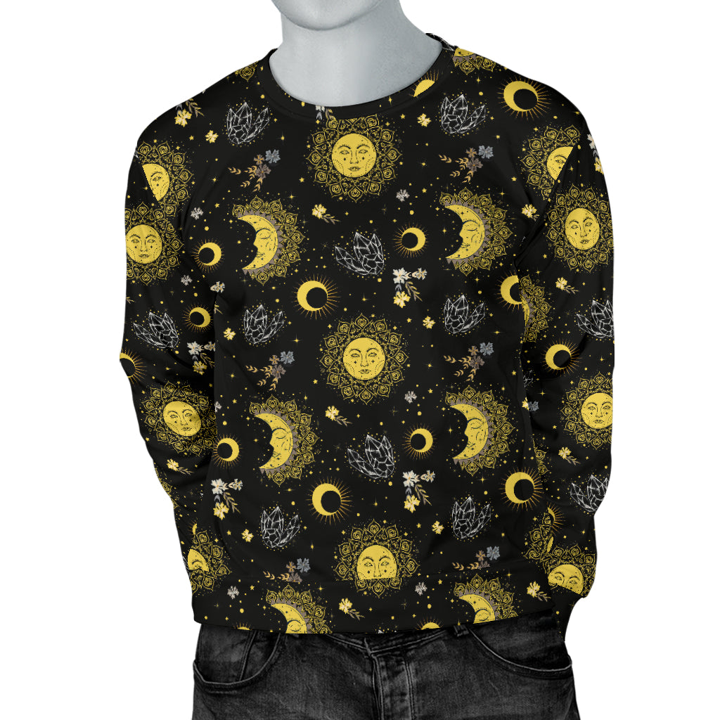 Sun Moon Golden Design Themed Print Men Long Sleeve Sweatshirt