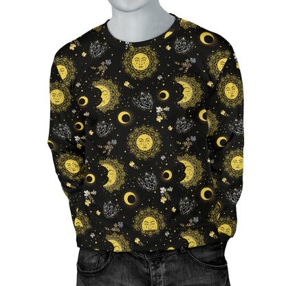 Sun Moon Golden Design Themed Print Men Long Sleeve Sweatshirt