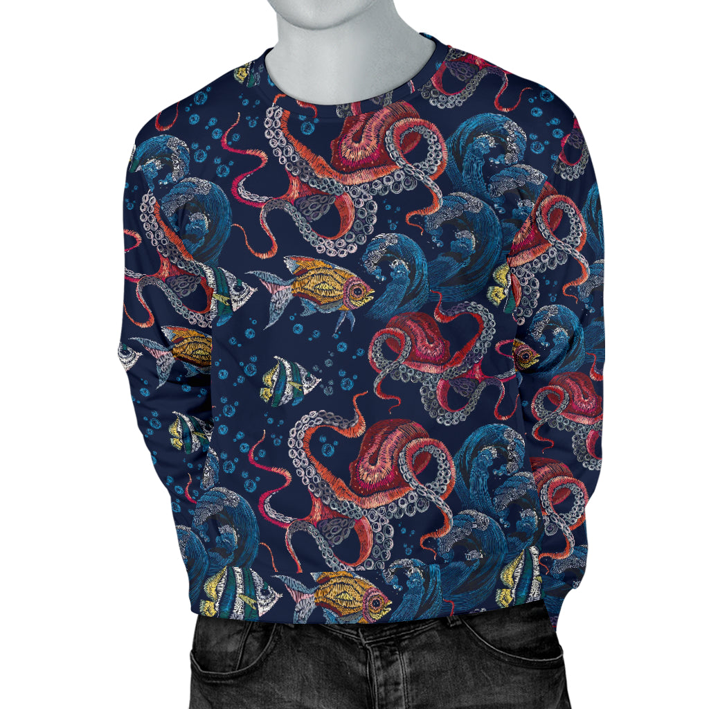 Octopus Deep Sea Print Themed Men Long Sleeve Sweatshirt