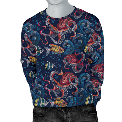 Octopus Deep Sea Print Themed Men Long Sleeve Sweatshirt