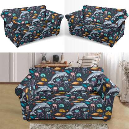 Underwater Dolphin Print Design LKS304 Loveseat Couch Slipcover