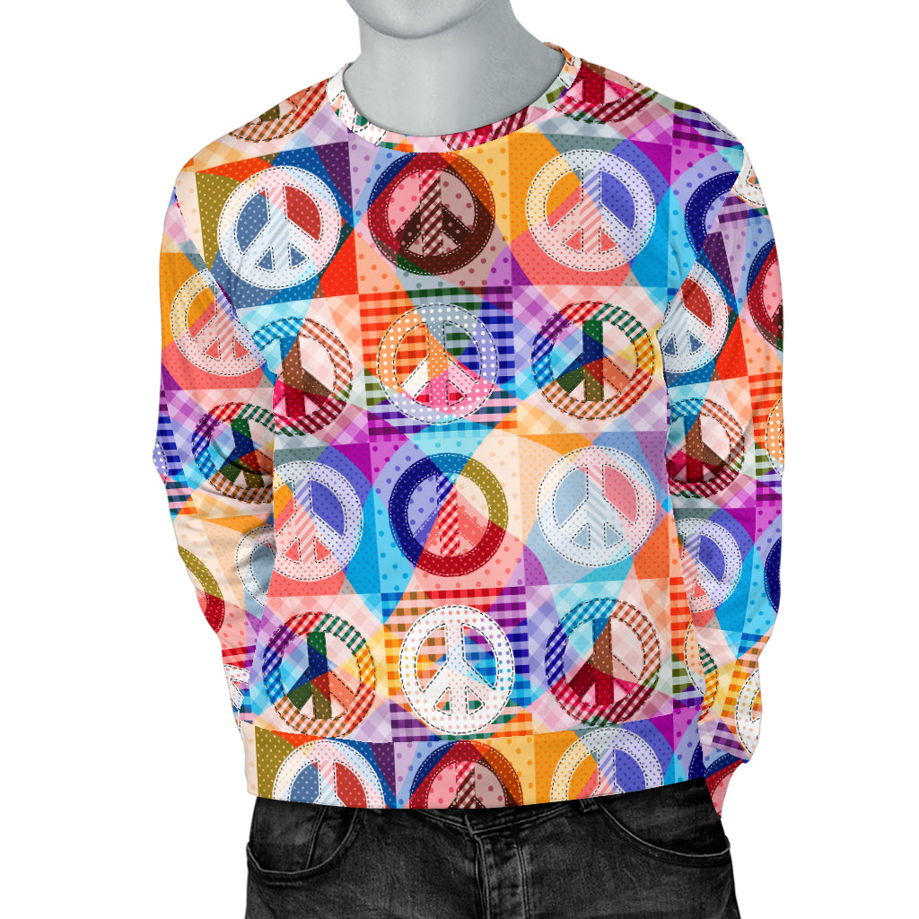 Peace Sign Patchwork Design Print Men Long Sleeve Sweatshirt