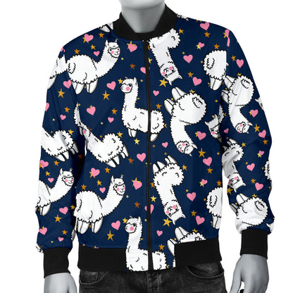 Alpaca Heart Star Design Themed Print Men Bomber Jacket