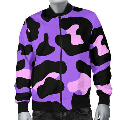 Cheetah Purple Neon Print Pattern Men Bomber Jacket