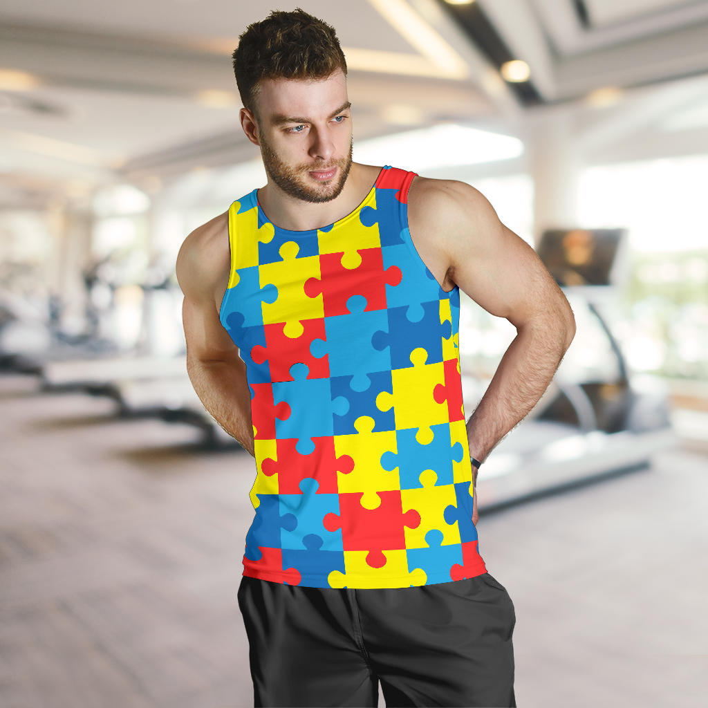 Autism Awareness Puzzles Design Print Men Tank Top