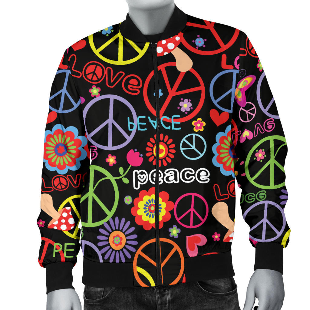 Peace Sign Colorful Design Print Men Bomber Jacket
