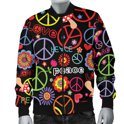 Peace Sign Colorful Design Print Men Bomber Jacket