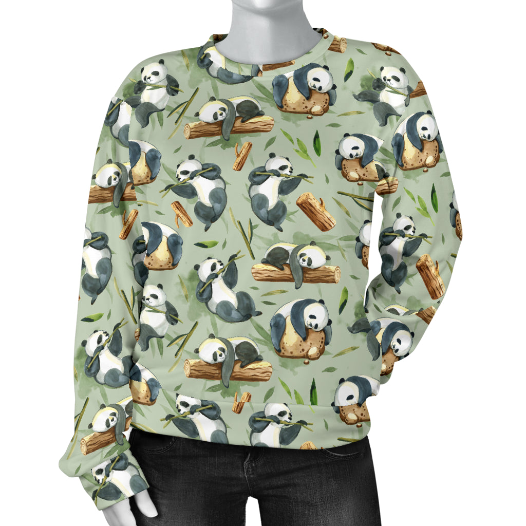 Panda Bear Design Bamboo Print Women Long Sleeve Sweatshirt