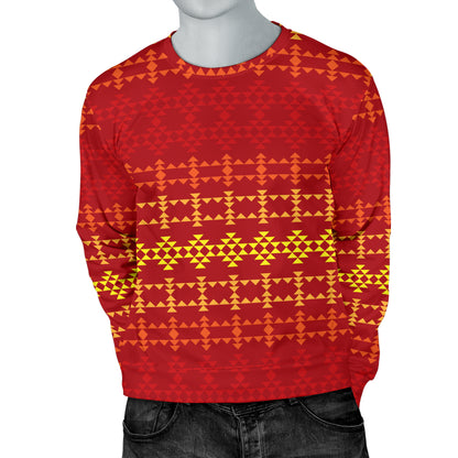 Southwest Red Gold Design Themed Print Men Long Sleeve Sweatshirt